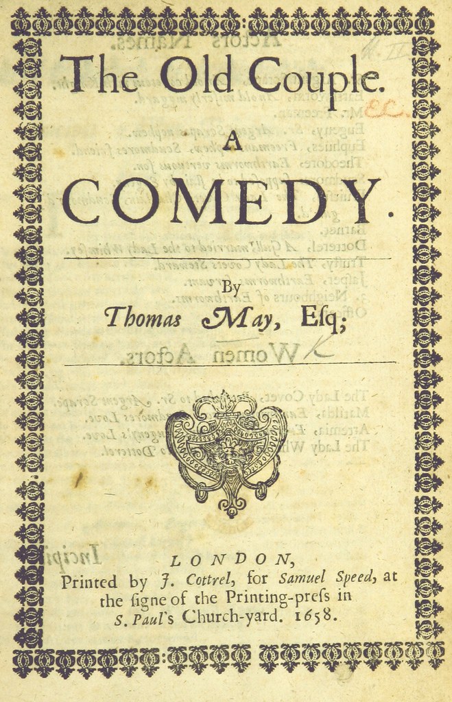 Cover eines alten Buches mit dem Titel "The Old Couple: A Comedy" und einem Logo auf der Titelseite.