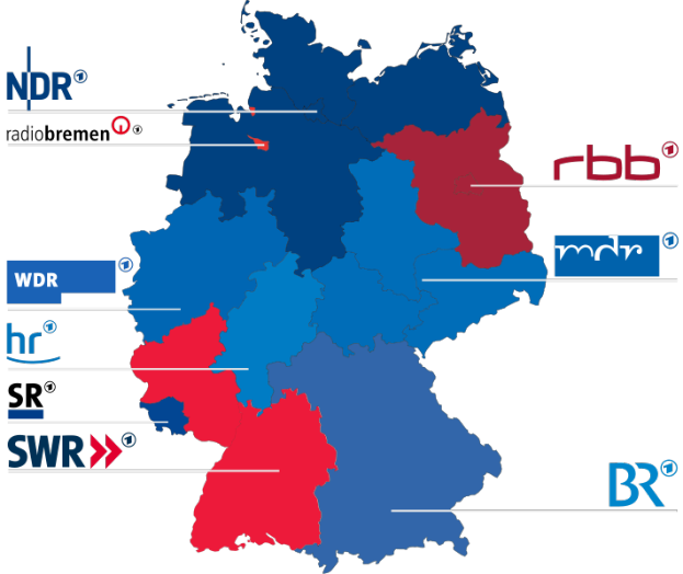 Eine Landkarte von Deutschland mit in Rot und Blau hervorgehobenen Bundesländern, die die Ergebnisse der Wahl von 2016 zeigen, einschließlich der Namen der Kandidaten und des Wahldatums.