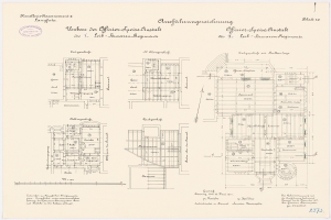 Schwarz-weißer architektonischer Grundriss des ehemaligen Bundeskanzleramts, der detaillierte Layout- und Textangaben zeigt.