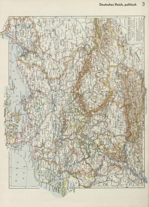 Alte 19. Jahrhundert-Landkarte von Deutschland, die politische Teilungen zeigt, auf altem Papier mit Text oben und unten gedruckt.