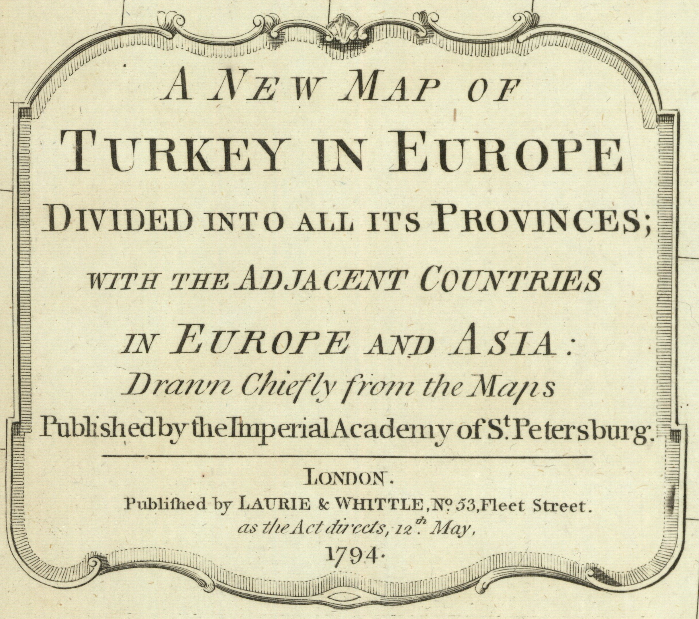 Eine Papierkarte von Türkei, unterteilt in ihre europäischen Provinzen, mit benachbarten europäischen und asiatischen Ländern.
