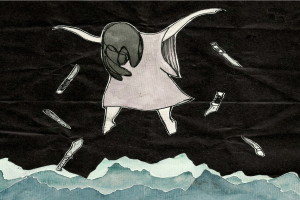 Ein Graffiti prangt prominent in der Mitte des Bildes.