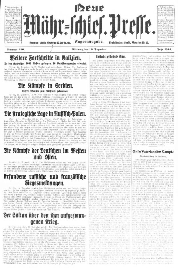 Titelseite einer deutschen Zeitung vom 18. September 1914 mit einem Schwarz-Weiß-Foto eines Mannes im Anzug und Krawatte und der Schlagzeile "Deutsches Reichstag, Bd. 1, Nr. 1."
