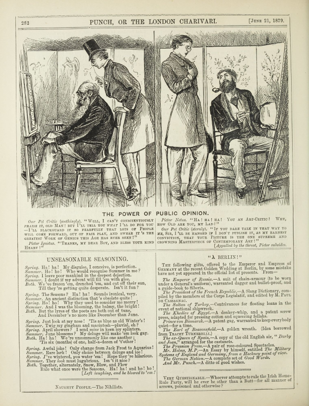 Ein altes Buchcover mit einem Mann in einem Stuhl sitzend und einem ernsten Gesichtsausdruck sowie einer Frau daneben, die nachdenklich aussieht, mit dem Titel "Die Macht der öffentlichen Meinung" sichtbar.