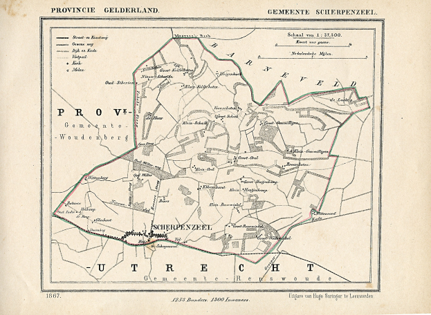 Alte Karte von Provence, Frankreich, zeigt Straßen, Gebäude und Sehenswürdigkeiten mit Textanmerkungen.