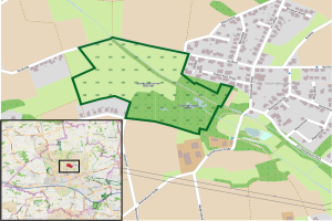 Ein detaillierter Stadtplan von Gewinghausen, Deutschland, der einen grünen Bereich als geplanten Standort hervorhebt, mit sichtbaren Straßen, Gebäuden und Sehenswürdigkeiten.