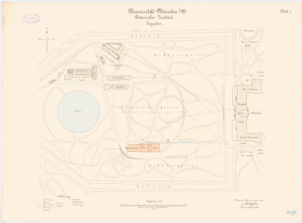 Ein detaillierter Stadtplan von Berlin, Deutschland, mit der Universität Münster in der Mitte, der ihre Gebäude, Straßen und Einrichtungen mit informativem Text anzeigt.